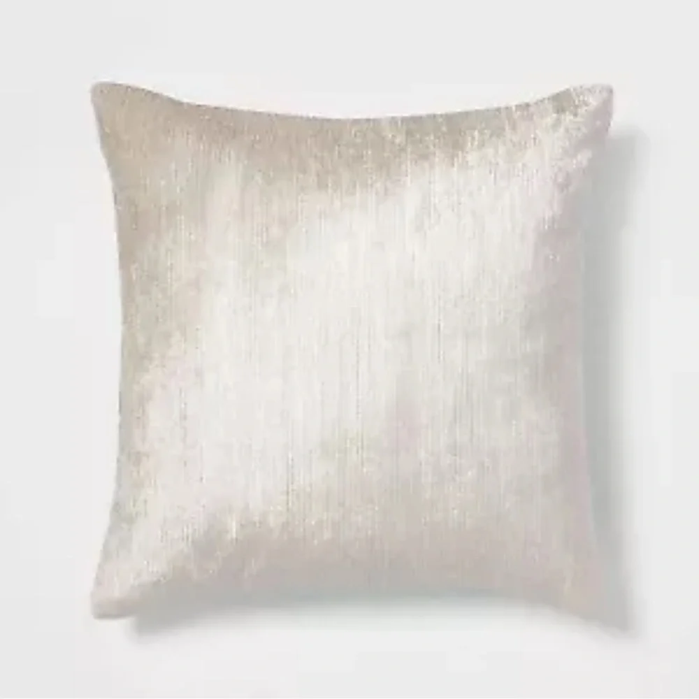 NEW Threshold Neutral Velvet Rib Textured 18” Square Throw Pillow